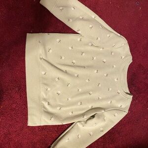 Cat & Jack Sage Green Sweatshirt with Tiny Pink Flower Embroidery